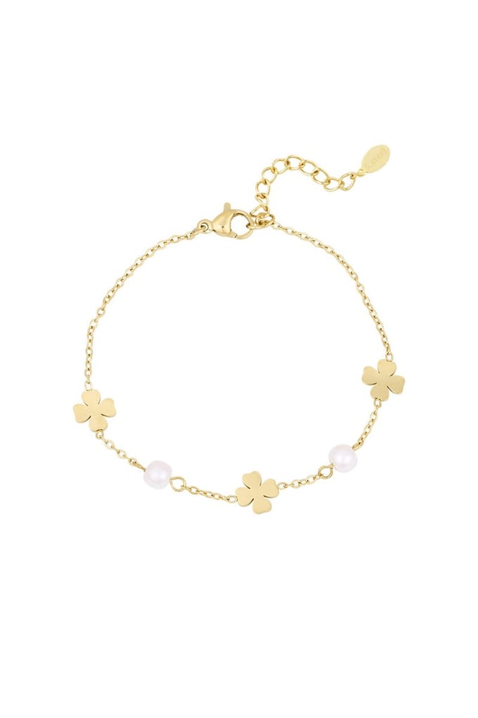 armband - parel en klaver -stainless steel - dames armband - parel