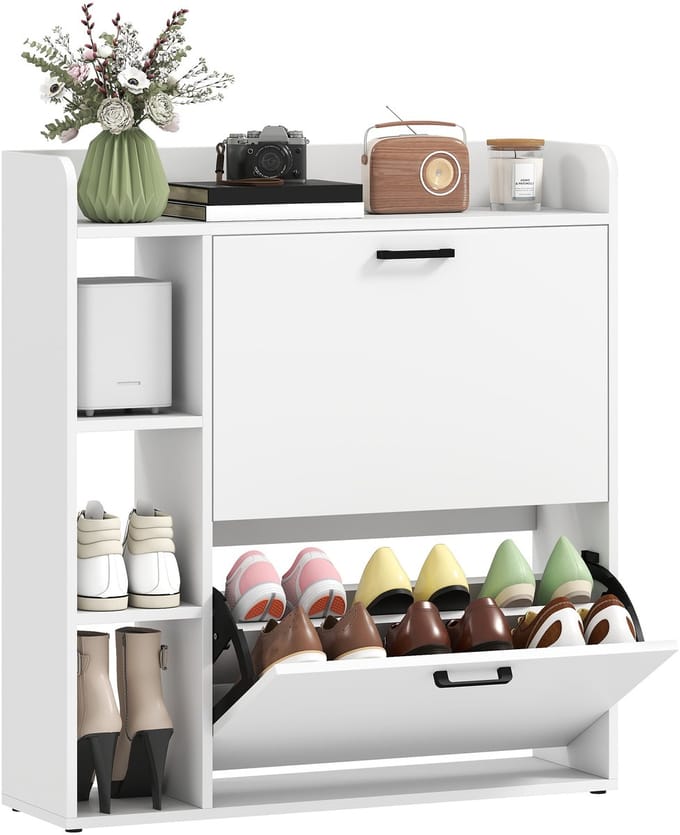 HOMCOM Opklapbare schoenenkast - Spaanplaat - 83x24x90,5cm - Wit