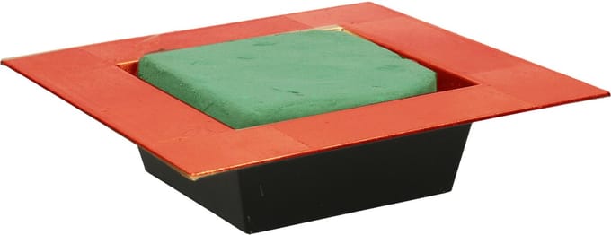Kerststukje maken basis materiaal - dienblad - rood - 20 x 20 - met steekschuim