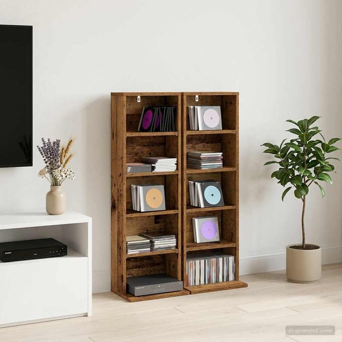 vidaXL - CD - Kast - 2 - st - Oud - hout - 33 - x - 23,5 - x - 97,5 - cm - Bewerkt - hout