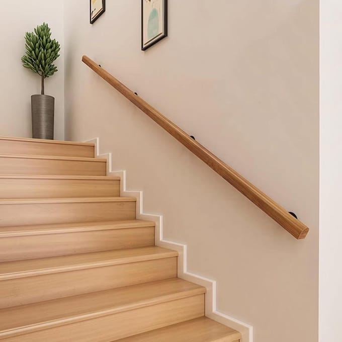 Houten Trapleuning - Veiligheidssteun - Veilig Lopen - Stevige Constructie - 180 cm - Naturel