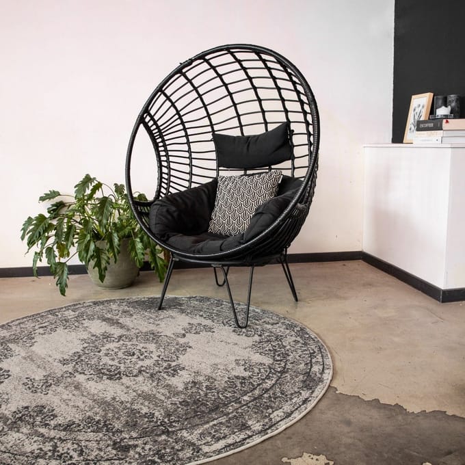 Rond vintage vloerkleed Bloom Grijs - Interieur05 - Rond 200 Ø - (L)