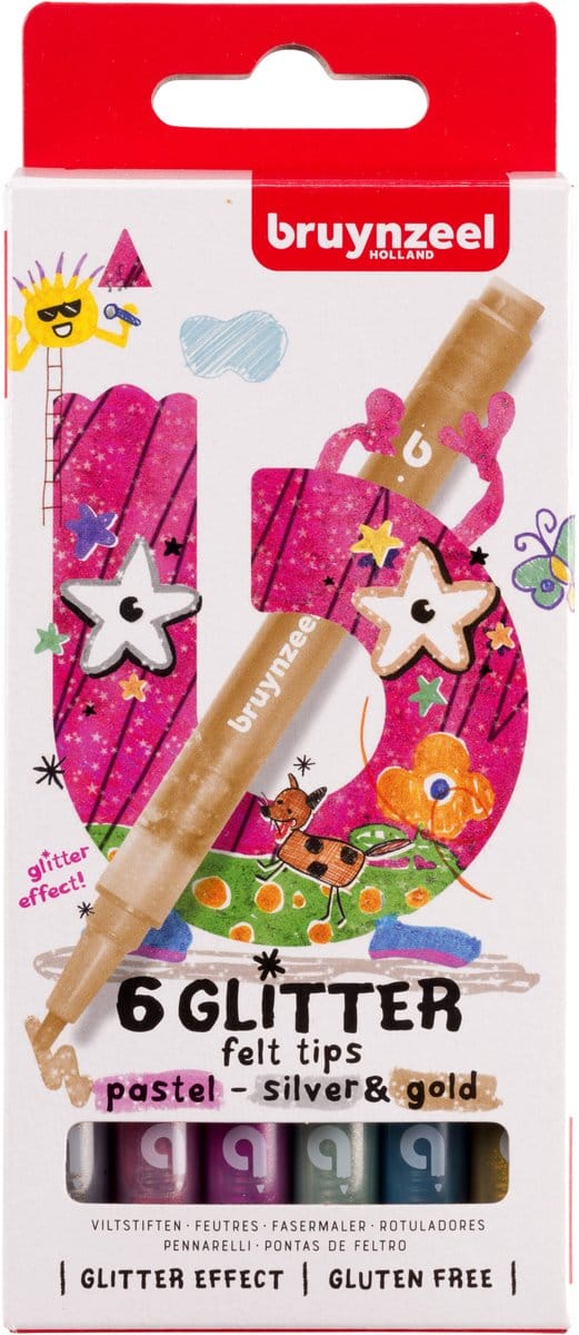 Viltstift bruynzeel kids 6 glitterkleuren | 6 stuks