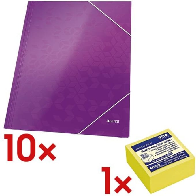 10x mappen met hoekelastieken A4 »WOW 3982« incl. kubus herkleefbare notes 50x50