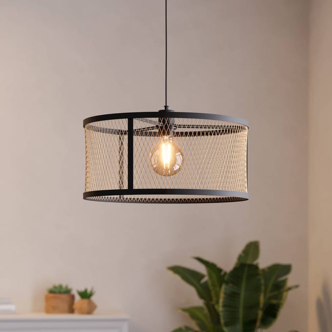 EGLO Hanglamp Dellow, Ø 45 cm, zwart/messingkleurig, staal