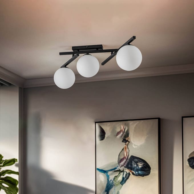 EMIBIG LIGHTING Plafondlamp Smart, zwart/opaal, 3-lamps