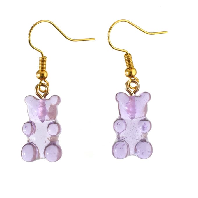 oorbellen gummybear goud lila rvs