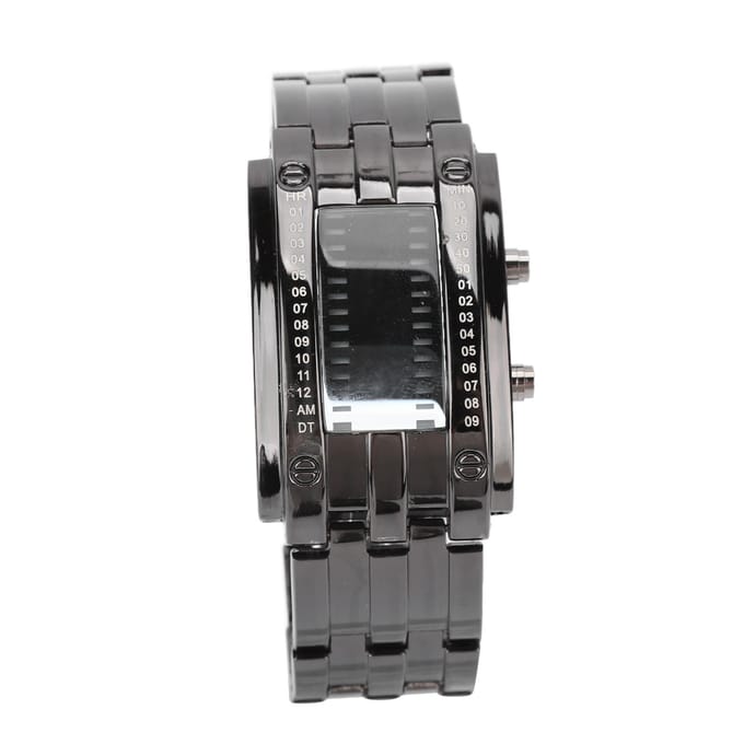 LED Horloge Unieke Binaire Tijdweergave Bolle Boogstructuur Waterdicht LED Polshorloge zwart