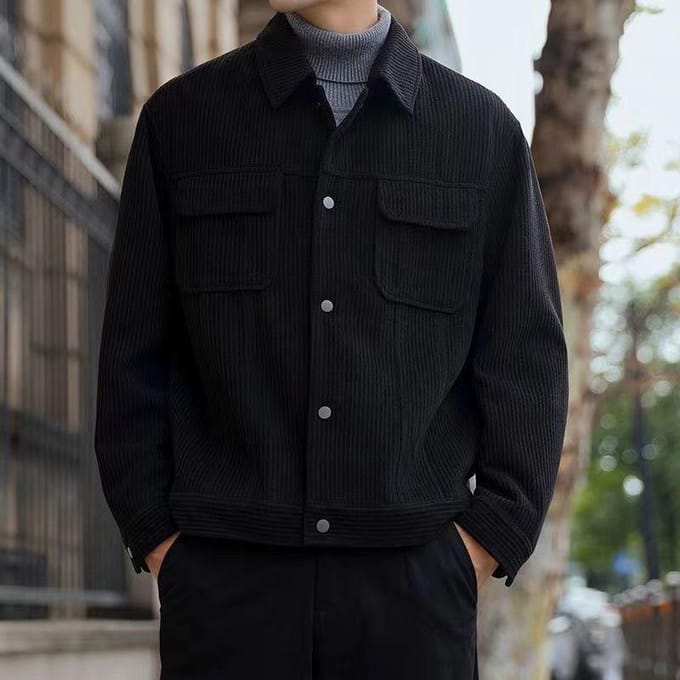 Veste à revers de printemps et d'automne Veste décontractée ample en polaire pour hommes M black