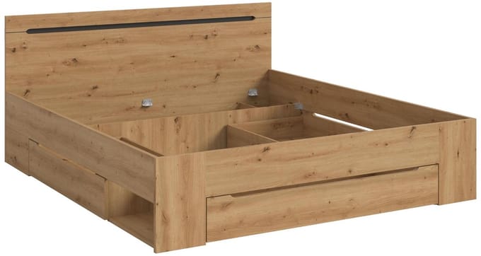 Canu bed 180x200cm 3 laden grijs, eik decor.