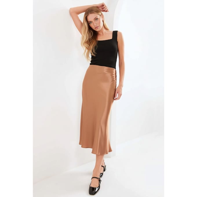 Satin A-lijn Middellange Rok met Elastische Taille