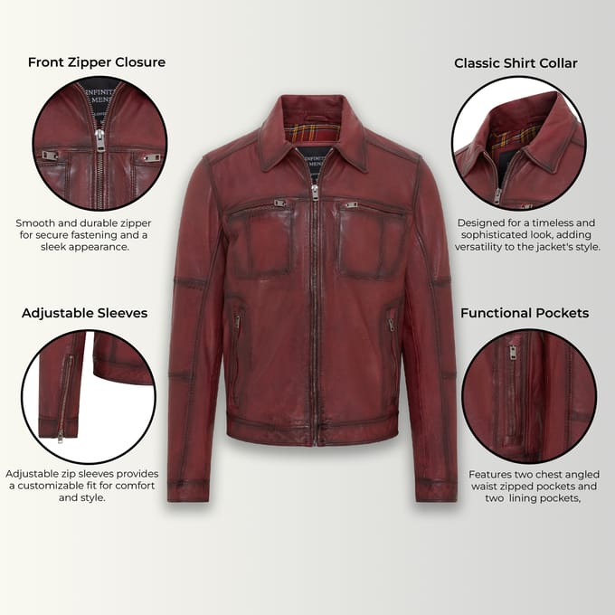 Heren Rood Klassiek Leren Bikerjack - Bettles