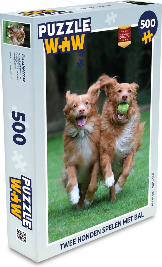 Puzzel Twee honden spelen met bal - Legpuzzel - Puzzel 500 stukjes