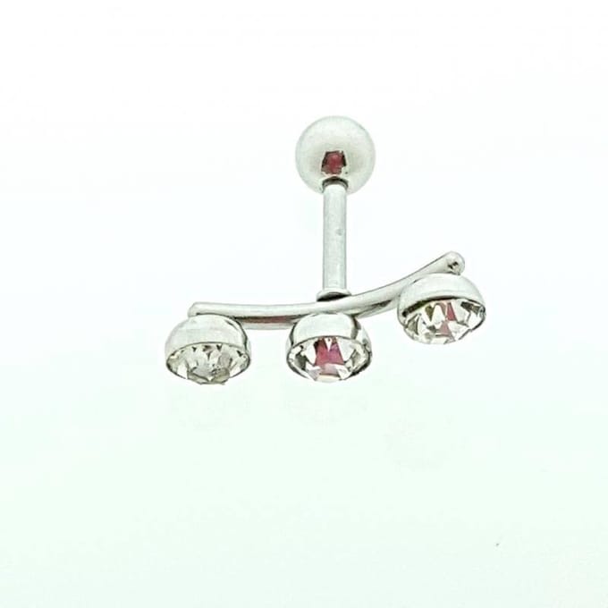 Helix piercing met 3 zirkonia's - Bar - piercing chirurgisch staal oor
