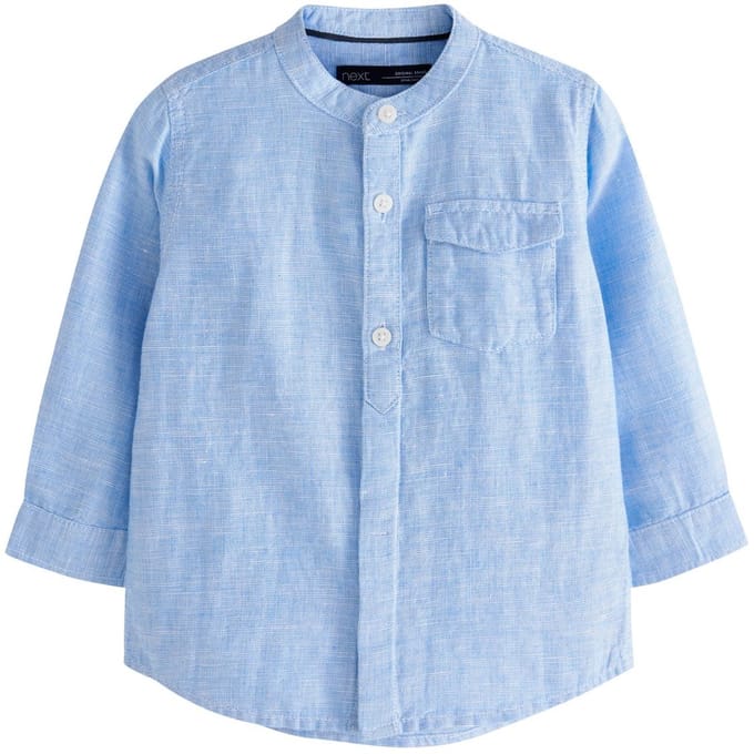 Next - Jongens - Overhemd van linnenmix met opa-kraag - Blauw