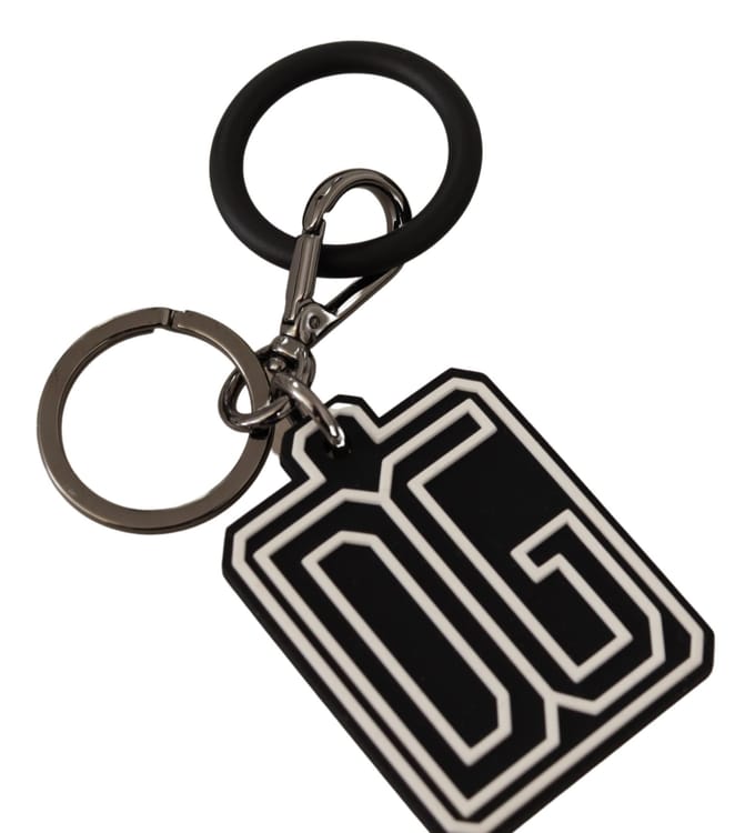 Dolce & Gabbana Zwart Witte DG Rubber Logo Zilveren Ring Sleutelhanger voor Heren