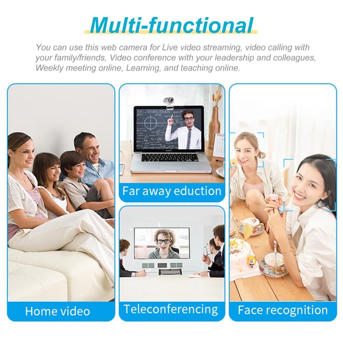 640P Webcam Live Streaming Webcam 360 Graden Draaibaar USB Webcam voor PC Laptop Clip-On Webcam zwart