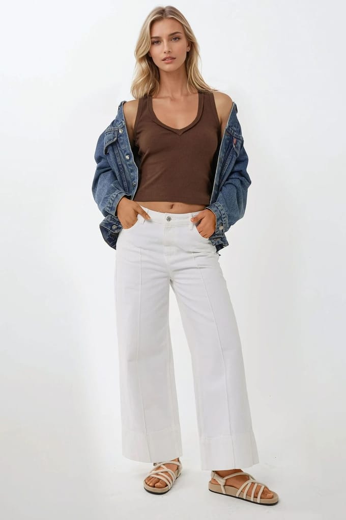 Stiksel Detail Textuur V-hals Mouwloos Slank Fit Top