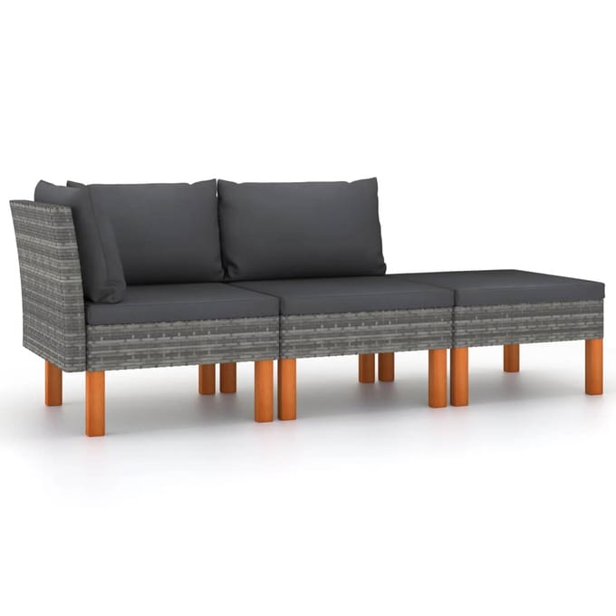 vidaXL - 3-delige - Loungeset - poly - rattan - en - massief - eucalyptushout