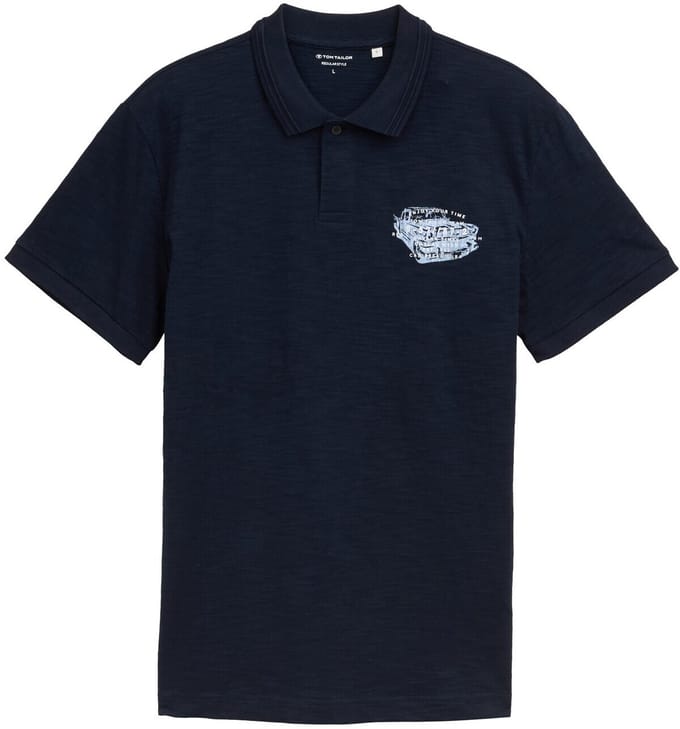 Tom Tailor - Katoenen polo met print - Maat L - sky captain blue