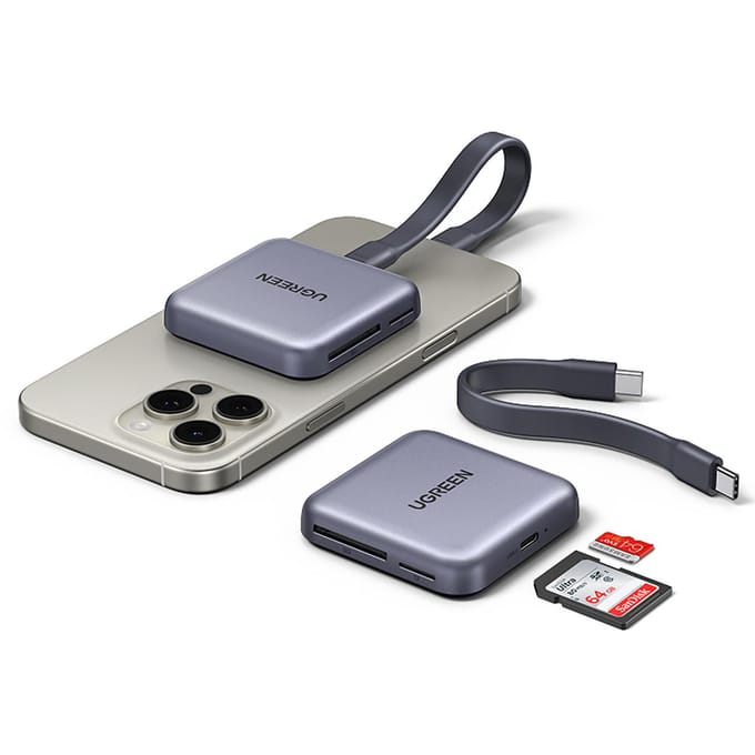 Geheugenkaartlezer met magnetische 3-in-1 100W PD-oplader - grijs