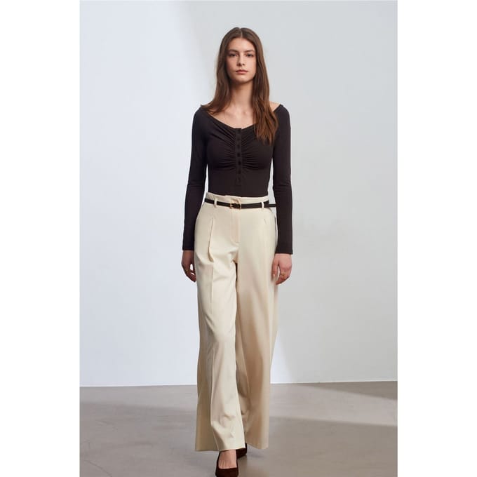 Vrouwen Met Ceintuur Ruime Pantalon van Crepe