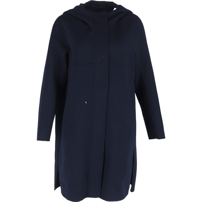 Max Mara Gewatteerde Jas met Kap in Marineblauwe Wol