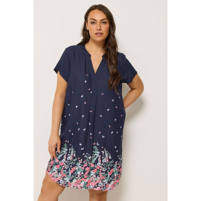 Yours Marineblauwe Tunicajurk Met Bloemenprint Size 42