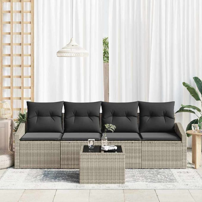 vidaXL - Bankstel - 5 - st - Lichtgrijs - en - Donkergrijs - poly - rattan