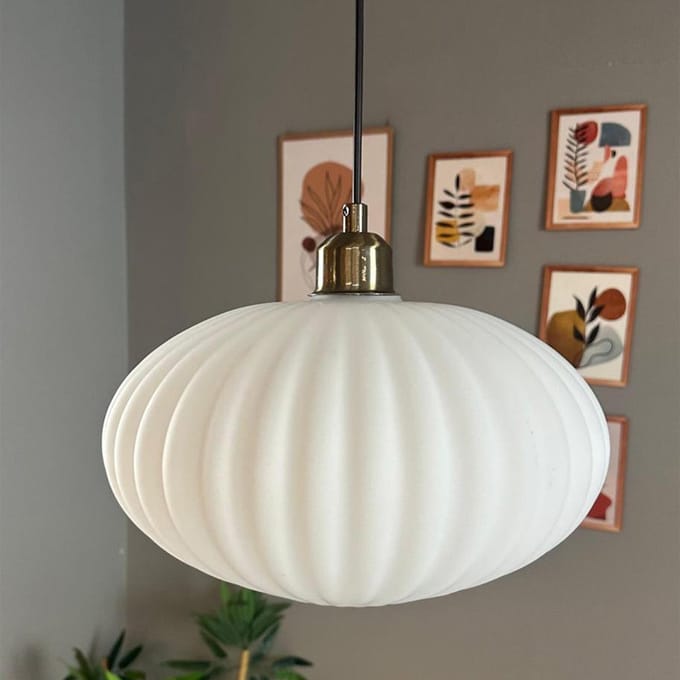 Bamyum Elegant Glazen Enkele Kroonluchter Retro Wit Hanglamp