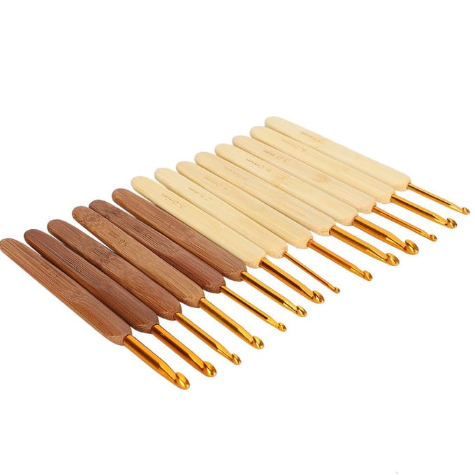 14-delige set goudkop haaknaald pen type bamboe gecarboniseerde handgreep breinaald beige