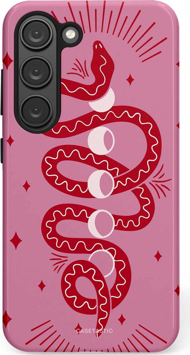 Casetastic hoesje geschikt voor Samsung Galaxy S23 - Dubbellaagse bescherming - Eclipseslang - Fashion Case - Lila Koraal