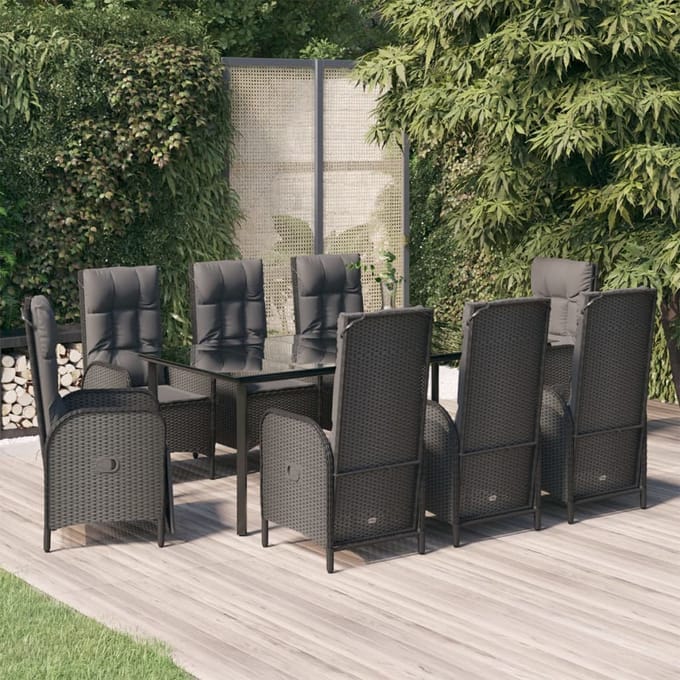 vidaXL - 9-delige - Tuinset - poly - rattan - zwart