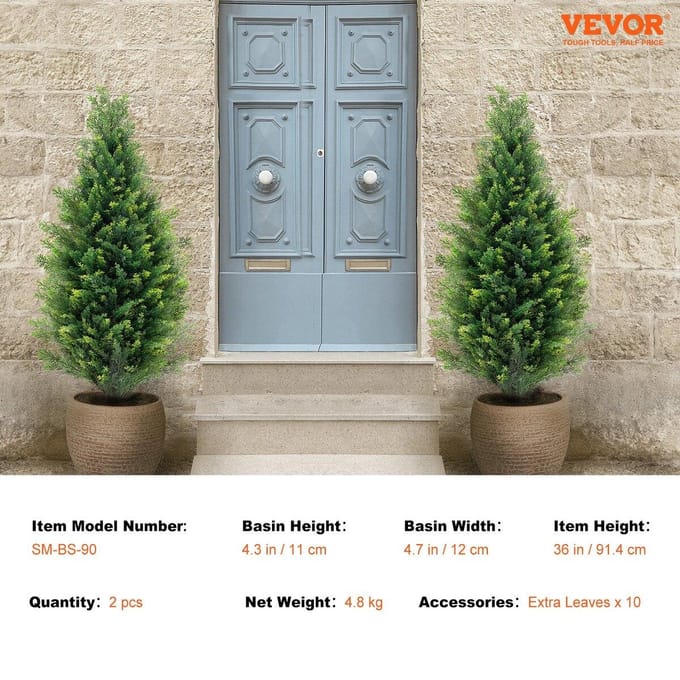 2 Stuks 3' Kunstmatige Ceder Topiary Boom Nep Plant UV Decor Binnen/Buiten