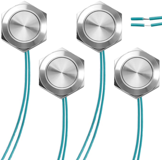 Drukknoppen Schakelaars - Waterdichte Knoppen - Machine Bediening - Ultradun Plat Design - 19mm Diameter