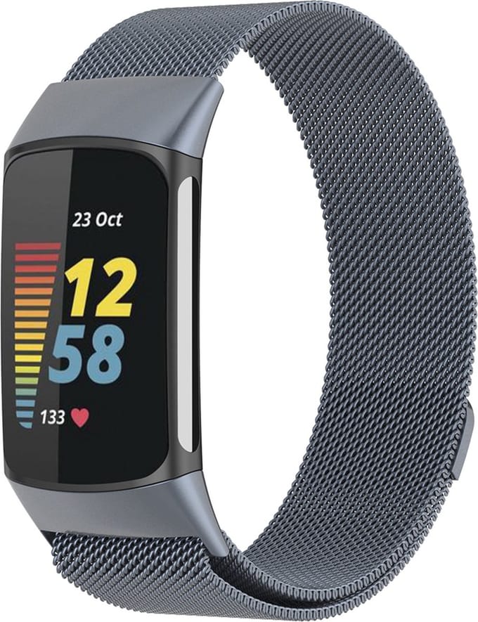 KELERINO. Milanees bandje geschikt voor Fitbit Charge 5 - Grijs
