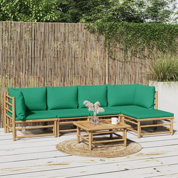 vidaXL - 6-delige - Loungeset - met - kussens - bamboe - groen
