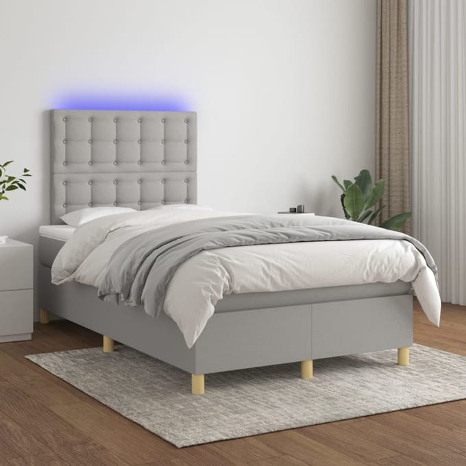vidaXL - Boxspring - met - matras - en - LED - stof - lichtgrijs - 120x200 - cm
