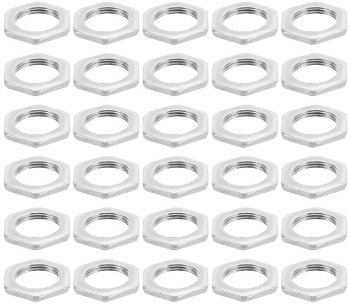 M16 x 1.0 Steel Hex Nuts - 30pcs Metric Thread Galvanized Hardware Nuts - Screws Devices Fixing for Lamps - Machinery Maintenance 3mm Height