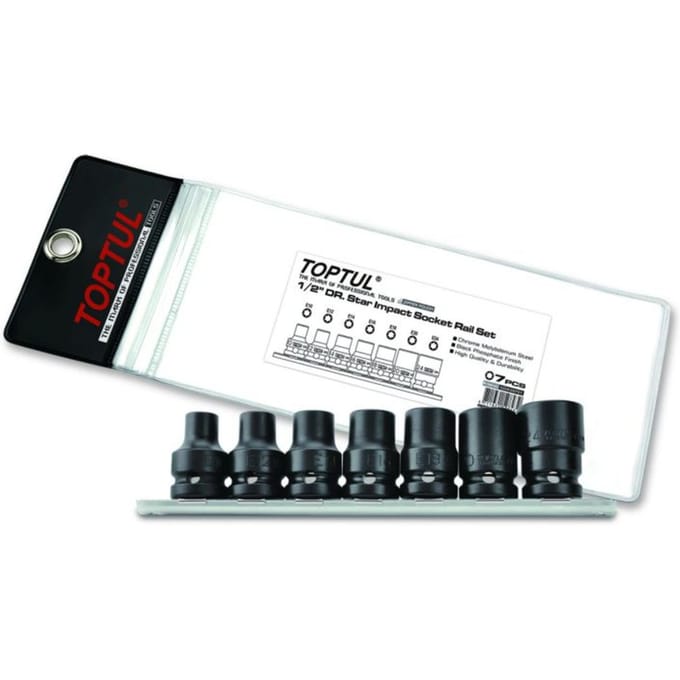 E-TORX slagmoerdopset TOPTUL 1/2" 7 stuksE10 E12 E14 E16 E18 E20 E24