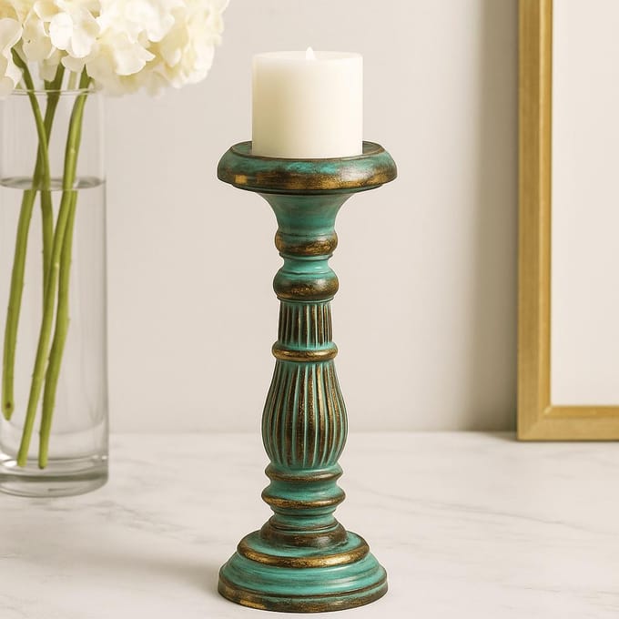 Middelgrote kaarsenstandaard - Turquoise Goud