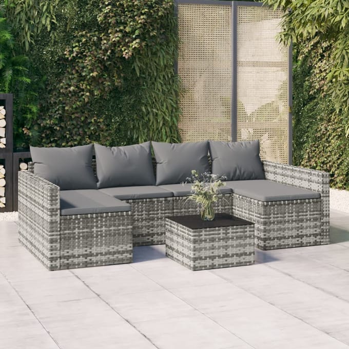 vidaXL - 2-delige - Loungeset - met - kussens - poly - rattan - grijs