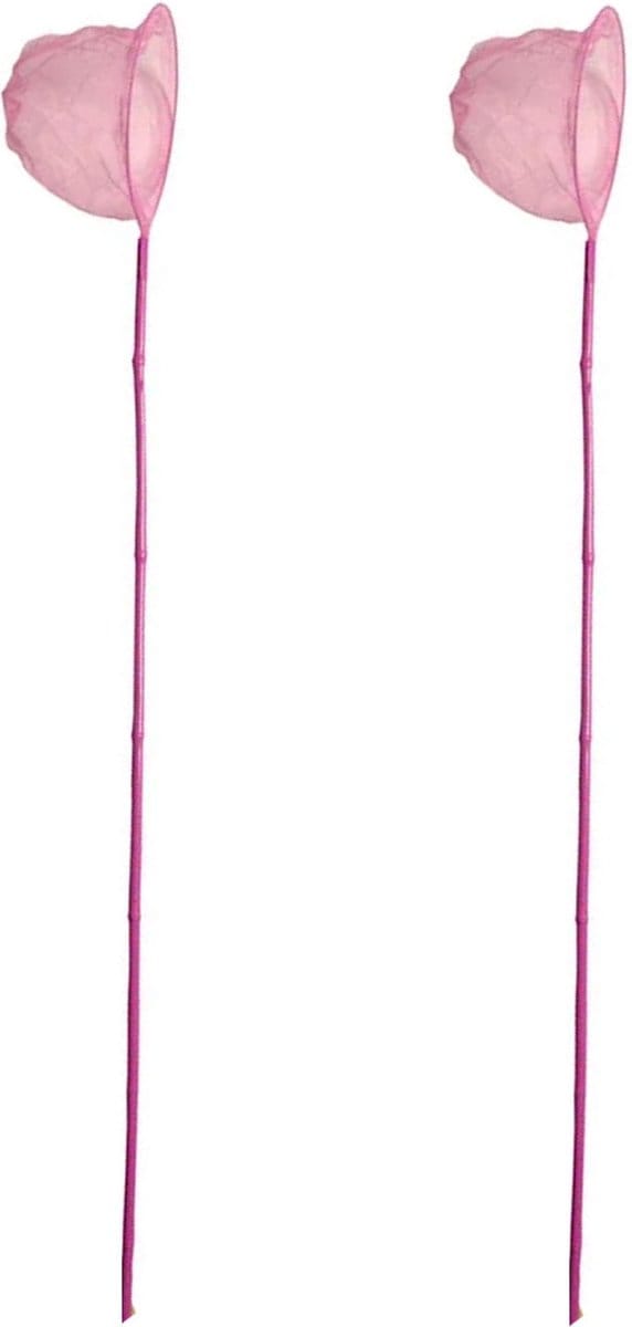 Gebro Visnet/schepnet - 2x - bamboe hout - roze - 80 cm