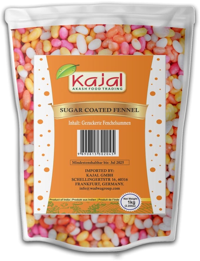 Venkelzaad Suiker Gecoat Gekonfijte Venkel Hetzelfde van Indiaas Restaurant 1kg met Kajal Sticker