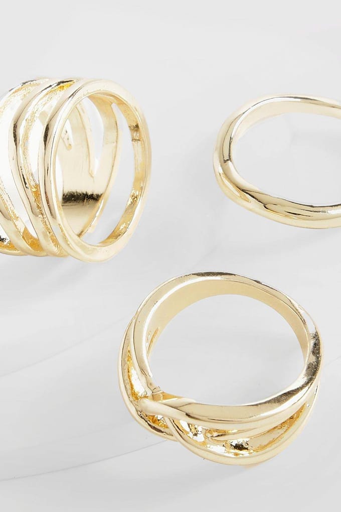 boohoo Dames Wavy Ring Multipack | Gold