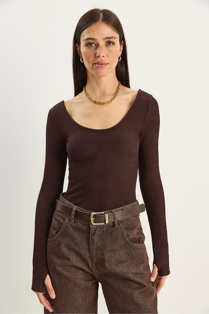 Slim Fit Lange Mouw U Kraag Blouse