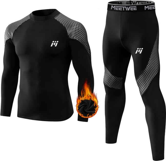 MEETHOO Thermo-ondergoed Heren Set / Thermo kleding set voor mannen-Zwart-M