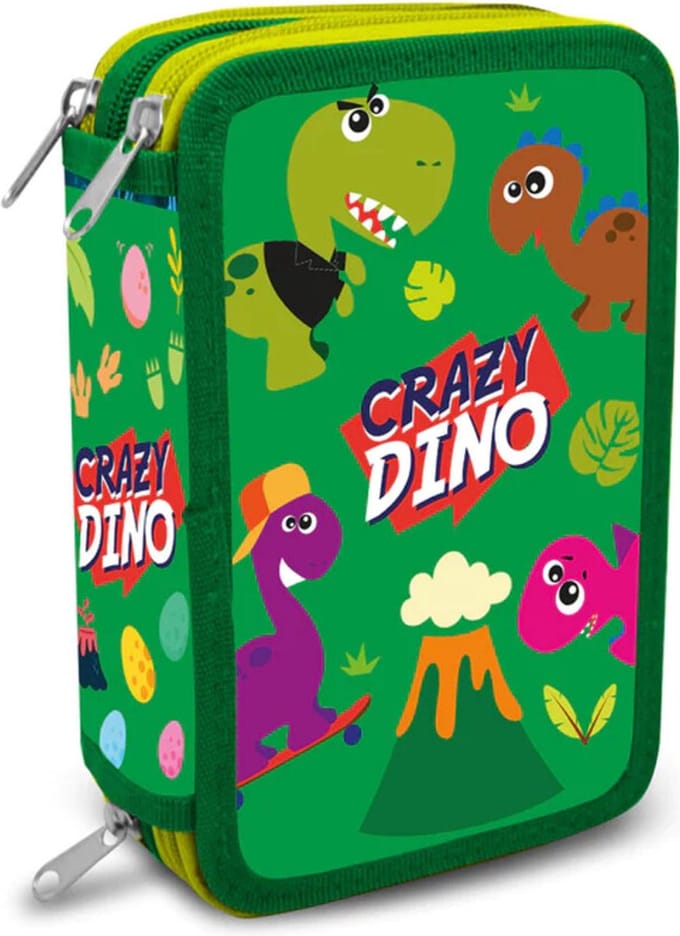Crazy Dino Gevulde Etui Met 3 Ritsen