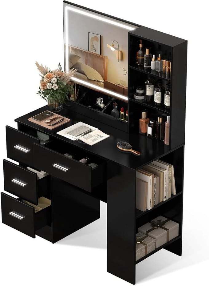 Make-uptafel met spiegel - Kaptafel verlicht - Beauty routine - 3 lichtstanden LED - 90 cm breed - Wit