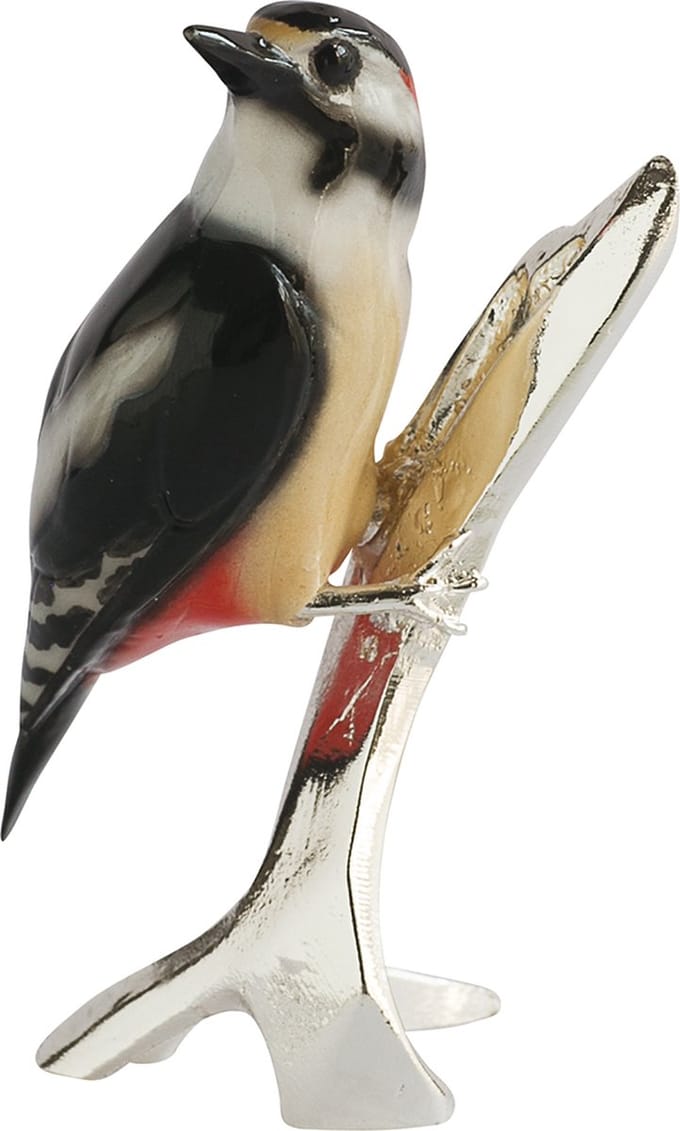 MadDeco – beeldje – bonte specht – verzilverd – voetstuk